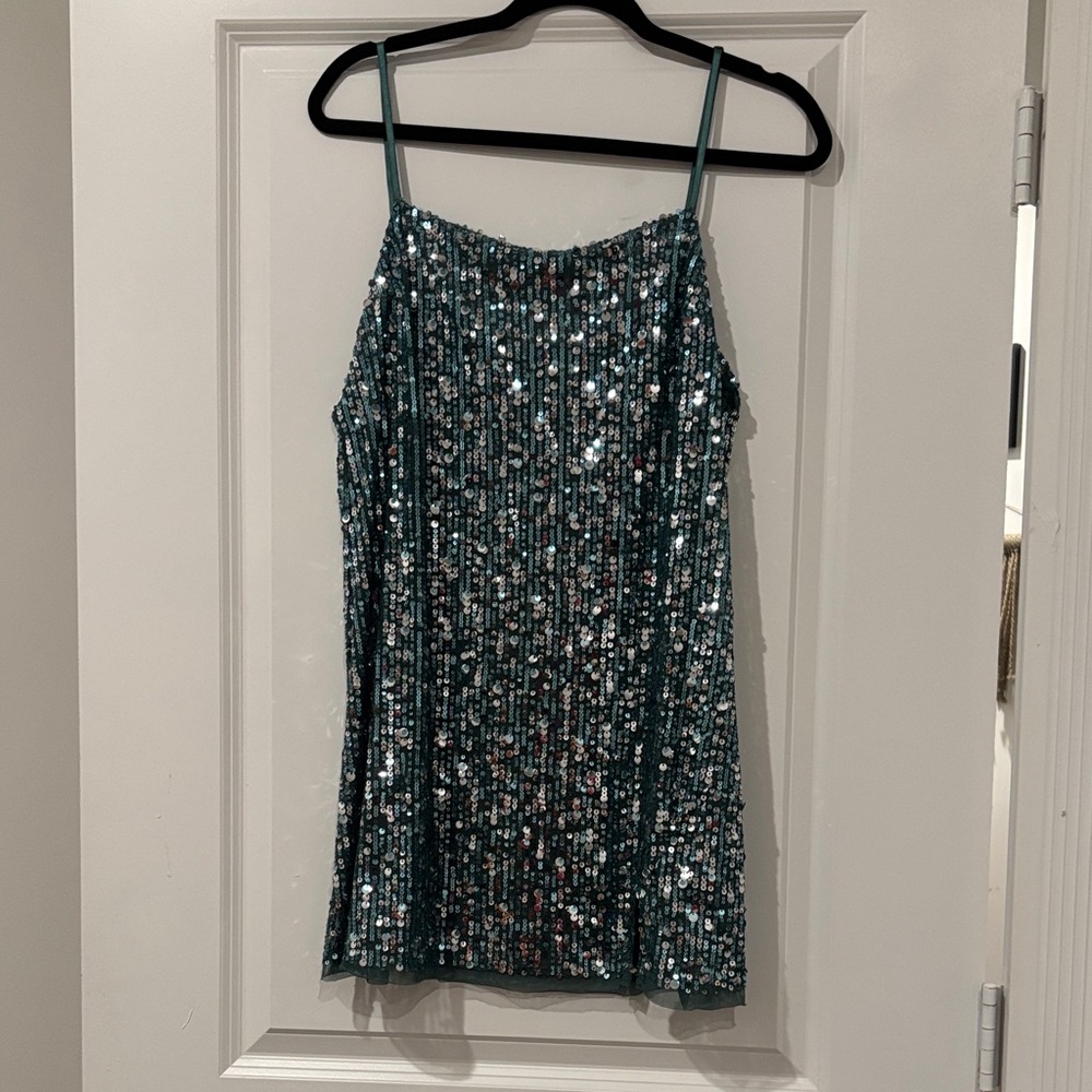 Free People Sequin Teal Mini Dress